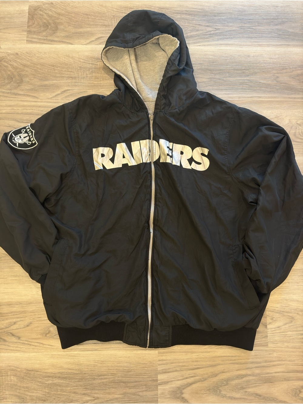 Raiders Black Hooded Reversible Zip-Up Jacket